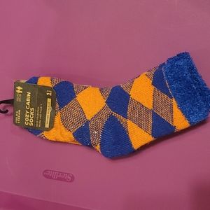 FIELD AND STREAM YOUTH COZY CABIN SOCKS: PLAID: ORANGE/BLUE: NWT: SZ 10-4